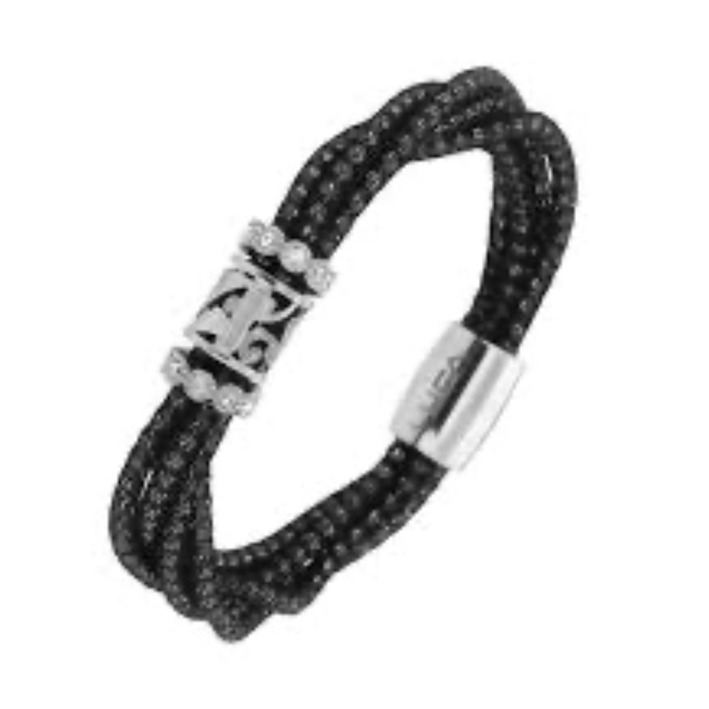 LUCA Black Sterling Silver Mesh Bracelet White Sapphires Magnetic Clasp